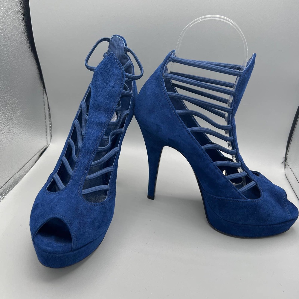 Loriblu Platform Suede Womens Blue booties sz 37 (6.5) - Picture 2 of 8